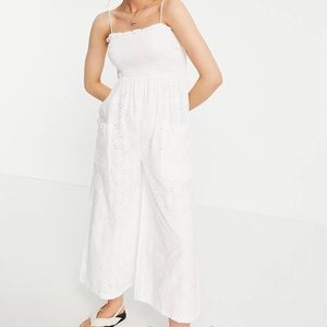 ASOS Design Shirred Cami Broderie Culotte Jumpsuit - white eyelet